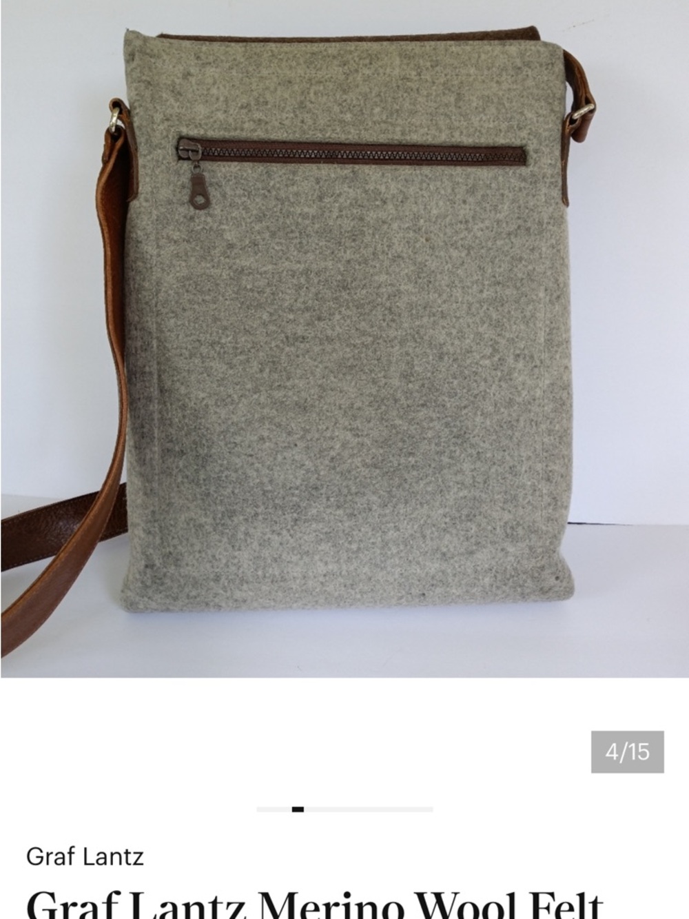 Graf Lantz NWT Merino Wool Felt Messenger Bag Gray Brown Leather Strap
NWT - Picture 4 of 6